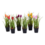Vickerman FE190601 10" Artificial Tulips in Black Plastic Planters Pots, Set of 6