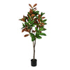 Vickerman FH190250 5' Artificial Green Magnolia Tree in Black Planters Pot