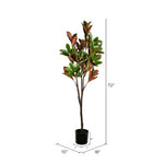 Vickerman FH190260 6' Artificial Green Magnolia Tree in Black Planters Pot