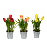 Vickerman FJ181101 9.5" Artificial Assorted Set of Tulips in Metal Pot
