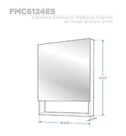 Fresca 24`` Espresso Bathroom Medicine Cabinet w/ Small Bottom Shelf
