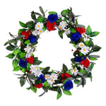 Vickerman FO201722 22" Artificial Mixed Floral Wreath With Red, White, & Blue Flowers & Berries