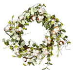 Vickerman FQ191024 24" Artificial White Cotton Mixed Greenery Wreath
