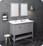 Fresca FVN2348GR-D Manchester 48" Gray Double Sink Bathroom Vanity with Mirrors