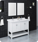 Fresca FVN2348WH-D Manchester 48"White Double Sink Bathroom Vanity with Mirrors