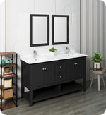 Fresca Manchester 60`` White Traditional Double Sink Bathroom Vanity With Mirrors