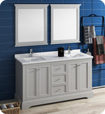 Fresca Windsor 60`` Matte White Traditional Double Sink Bathroom Vanity With Mirrors