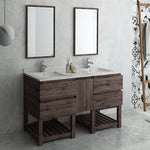 Fresca FVN31-241224ACA-FS Formosa 60" Floor Standing Double Sink Modern Bathroom Vanity with Open Bottom & Mirrors
