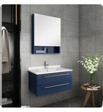 Fresca FVN6130RBL-UNS Lucera 30" Blue Wall Hung Undermount Sink Bathroom Vanity