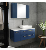 Fresca FVN6136RBL-VSL-R Lucera 36" Blue Wall Hung Vessel Sink Bathroom Vanity
