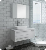 Fresca FVN6136WH-VSL-L Lucera 36" White Wall Hung Vessel Sink Bathroom Vanity