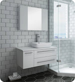 Fresca FVN6136WH-VSL-R Lucera 36" White Wall Hung Vessel Sink Bathroom Vanity