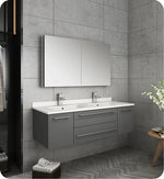 Fresca FVN6148GR-UNSD Lucera 48"Wall Hung Double Undermount Sink Bathroom Vanity