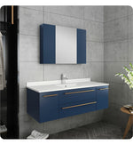 Fresca FVN6148RBL-UNS Lucera 48" Blue Wall Hung Undermount Sink Bathroom Vanity