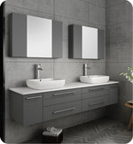 Fresca FVN6172GR-VSL-D Lucera 72"  Wall Hung Double Vessel Sink Bathroom Vanity