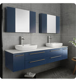 Fresca FVN6172RBL-VSL-D Lucera 72" Wall Hung Double Vessel Sink Bathroom Vanity