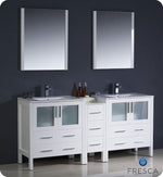 Fresca Torino 72`` White Modern Double Sink Bathroom Vanity With Side Cabinet & Vessel Sinks