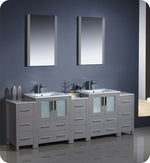 Fresca Torino 84`` White Modern Double Sink Bathroom Vanity With 3 Side Cabinets & Vessel Sinks