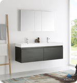 Fresca Mezzo 60`` White Wall Hung Double Sink Modern Bathroom Vanity With Medicine Cabinet