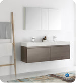 Fresca Mezzo 60`` White Wall Hung Double Sink Modern Bathroom Vanity With Medicine Cabinet