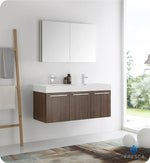 Fresca FVN8092GW-D Vista 48" Walnut Wall Hung Double Sink Modern Bathroom Vanity