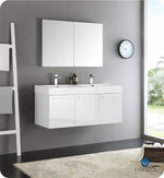 Fresca FVN8092WH-D Vista 48" White Wall Hung Double Sink Modern Bathroom Vanity
