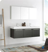 Fresca FVN8093BW-D Vista 60" Black Wall Hung Double Sink Modern Bathroom Vanity