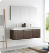 Fresca FVN8093GW-D Vista 60" Walnut Wall Hung Double Sink Modern Bathroom Vanity