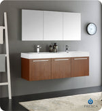 Fresca FVN8093TK-D Vista 60" Teak Wall Hung Double Sink Modern Bathroom Vanity