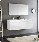 Fresca FVN8093WH-D Vista 60" White Wall Hung Double Sink Modern Bathroom Vanity