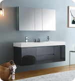 Fresca FVN8360GG-D Valencia 60"Slate Gray Wall Hung Double Sink Bathroom Vanity