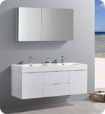 Fresca FVN8360WH-D Valencia 60"Glossy White WallHung Double Sink Bathroom Vanity