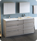 Fresca Lazzaro 72`` Rosewood Free Standing Double Sink Modern Bathroom Vanity With Medicine Cabinet