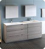 Fresca Lazzaro 84`` Rosewood Free Standing Double Sink Modern Bathroom Vanity With Medicine Cabinet