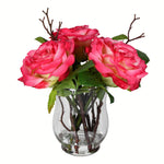 Vickerman FX190202 10" Artificial Dark Pink Rose In Glass Vase