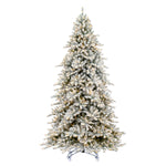 7.5' x 59" Flocked Bavarian Pine Artificial Pre-Lit Xmas Tree Warm White Lights.