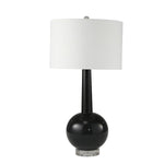 Benzara Glass Table Lamp with Narrow Neck and Round Base, Black