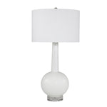 Benzara Glass Table Lamp with Narrow Neck and Round Base, White