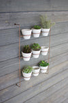 Kalalou H3218 Set Of Nine White Wash Clay Pots On Copper Finish Wall Rack