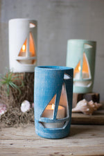 Kalalou H3252 Set of Three Clay Sailboat Luminaries