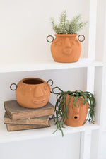 Kalalou H3319 Set of Three Funky Face Clay Planters