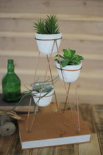 Kalalou H3337 Three Whitewashed  Clay Pots on Copper Finish Wire Base