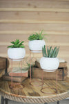 Kalalou H3344 Set of Three White Clay Vessels on Wire Bases