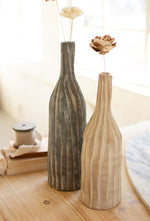Kalalou H3833 Set of Two Tall Ribbed Clay Bottles
