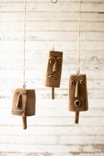 Kalalou H3883 Set of Three Clay Face Hanging Bells