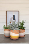 Kalalou H3915 Set of Three Color Dipped Clay Pots with Clay Saucers