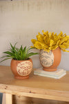 Kalalou H3916 Set of Two Clay Abstract Cat Face Pots