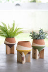 Kalalou H3969 Set of Three Double Dipped Clay Vases on Wood Bases