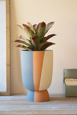 Kalalou H4042 Clay Triple Stripe Planter - Tall Round