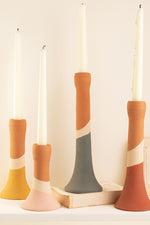 Kalalou H4049 Set of Four Clay Multi Color Striped Taper Candle Holders